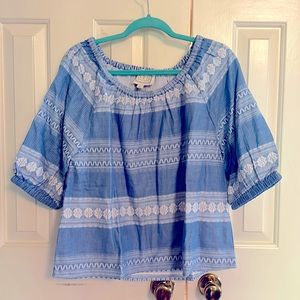 NWOT Sail to Sable Blue and White Jacquard Top